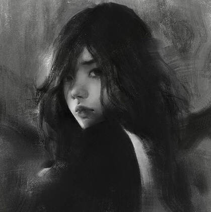 独一无二手绘板绘女生，女孩，美女等人物素描艺术作品黑白微信头像图片