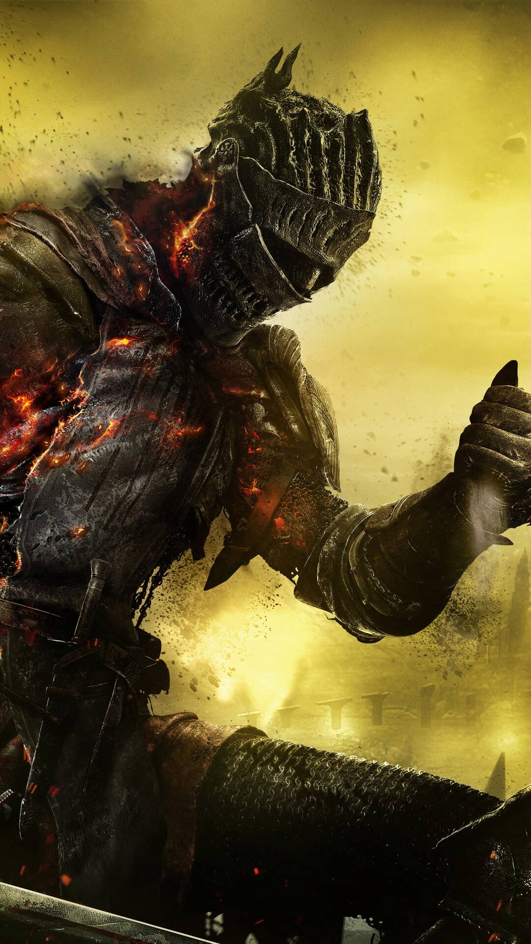 游戏黑暗之魂3 身上着火，冒这黑烟的盔甲战士宣传手机壁纸图片