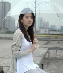 刘亦菲清新文艺休闲穿搭户外写真，手拿透明雨伞眼神清澈迷人组图8