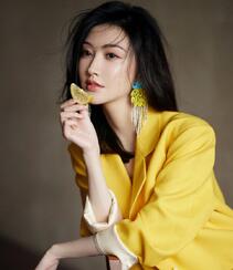 景甜气质优雅yellow 黄西服连衣裙套装着身甜美写真照片组图1