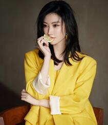 景甜气质优雅yellow 黄西服连衣裙套装着身甜美写真照片组图3