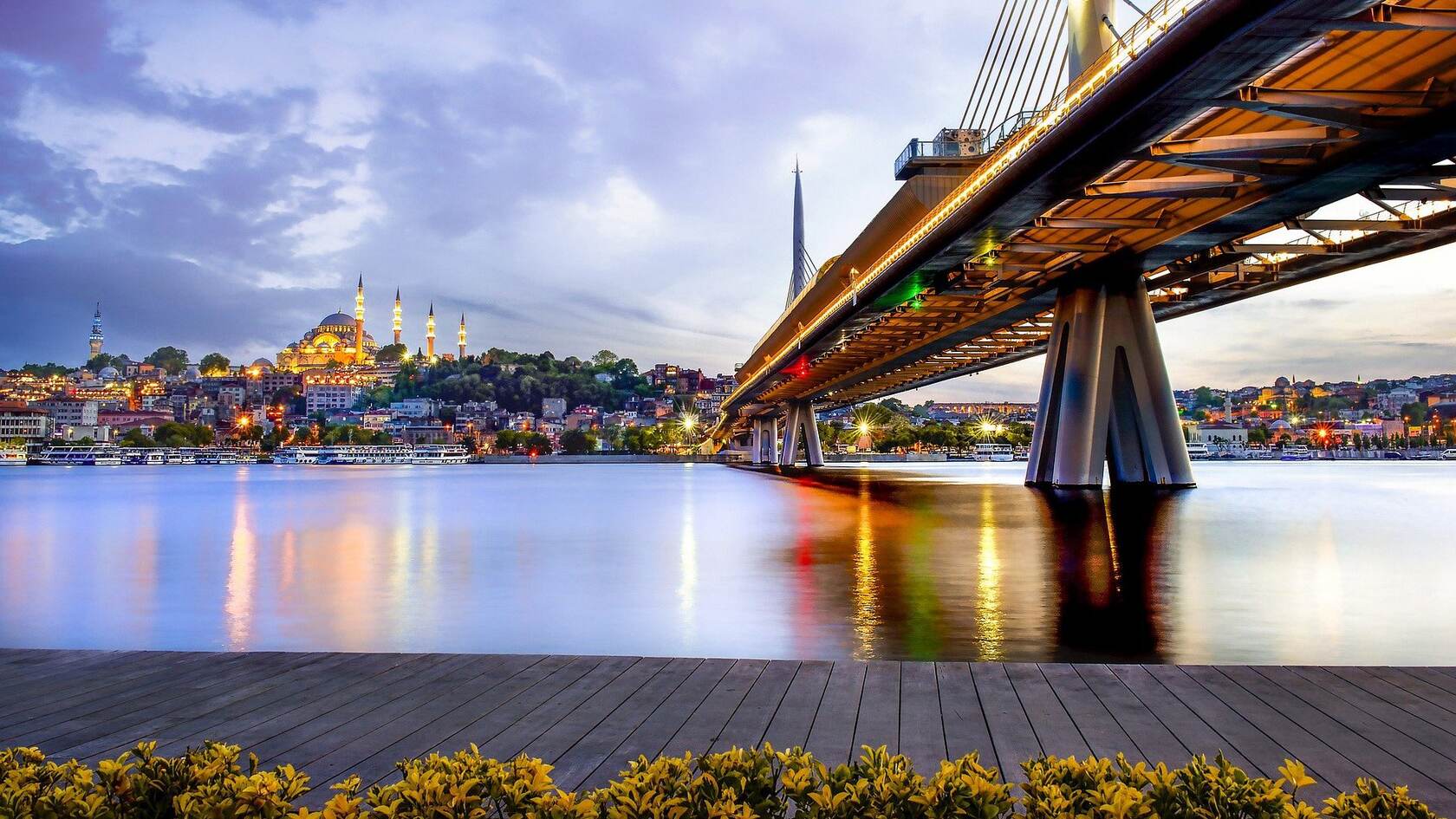 伊斯坦布尔 城市 大桥 桥梁 城市风光 灯火唯美桌面壁纸图片