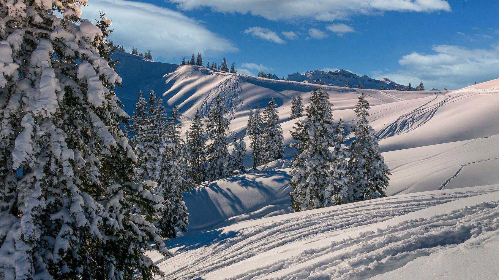 皑皑白雪，雪山，小木屋唯美景色壁纸图片第6张图片