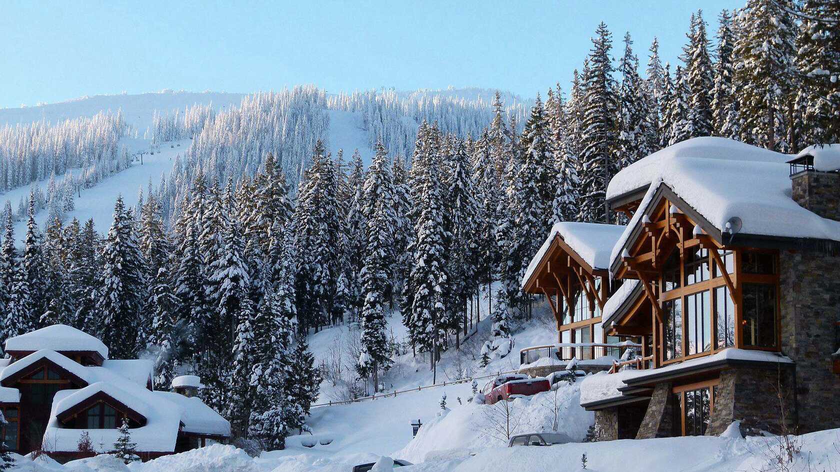 皑皑白雪，雪山，小木屋唯美景色壁纸图片第5张图片