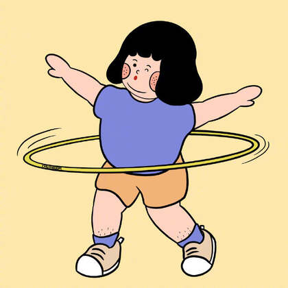 做着跳绳、拳击、俯卧撑、举重、呼啦圈等减肥运动的可爱短发小胖妹插画头像图片