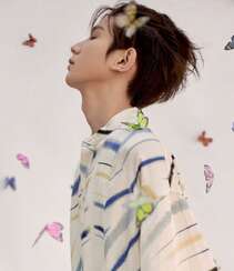 被蝴蝶环绕的少年，王源清新帅气白色印花衬衫穿着写真图片组图4