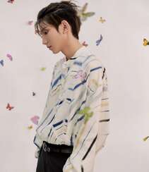 被蝴蝶环绕的少年，王源清新帅气白色印花衬衫穿着写真图片组图6