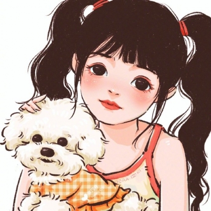 抱着可爱狗狗，或小猫咪的手绘卡通头像女生唯美可爱高清头像图片