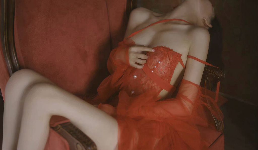 昏暗灯光，红衣美人，温馨私房里的性感情趣内衣美少女温柔艺术写真诱惑图片图片