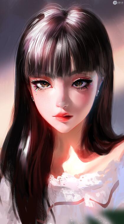 齐刘海长发女孩高清精美插画图片