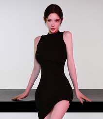 超级大长腿美女紧身黑色连衣裙优雅私房图片