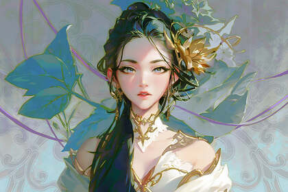 中国风古典女人，头戴朱钗的手绘动漫美女高清插画桌面壁纸