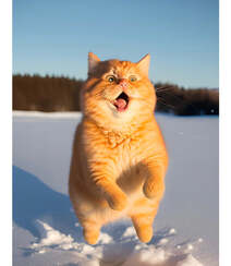 冰天雪地里，做着各种动作的可爱黄色小胖猫图片组图4