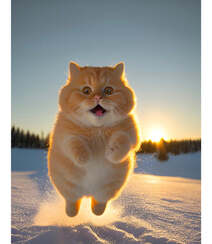 冰天雪地里，做着各种动作的可爱黄色小胖猫图片组图3