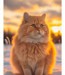 冰天雪地里，做着各种动作的可爱黄色小胖猫图片组图2