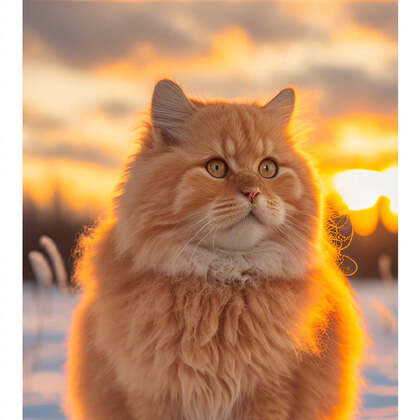 冰天雪地里，做着各种动作的可爱黄色小胖猫图片