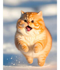 冰天雪地里，做着各种动作的可爱黄色小胖猫图片组图6