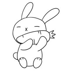 兔子简笔画，正坐在地上啃胡萝卜的可爱小兔子简笔画图片组图2