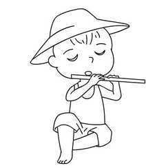 吹笛子的可爱牧童，小男孩简笔画及画法图片组图1