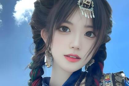 藏族女孩，穿戴着藏族服装头饰的清新美丽藏族美女电脑壁纸图片