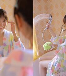 可爱小姐姐起床啦，穿着睡袍，早晨起来洗洗刷刷的圆脸蛋美丽姑娘写真图片组图5