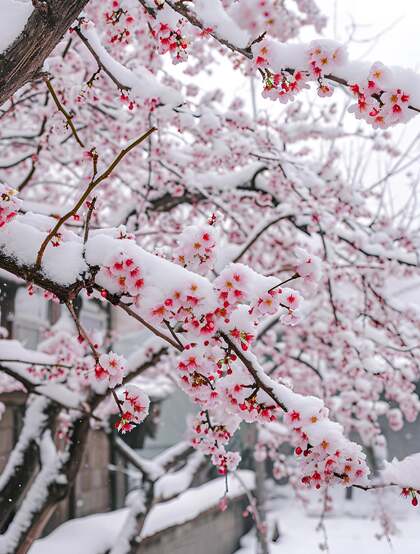 梅花香自苦寒来，冰天雪地，盛开的梅花美图，大雪也遮不住梅花的美啊！