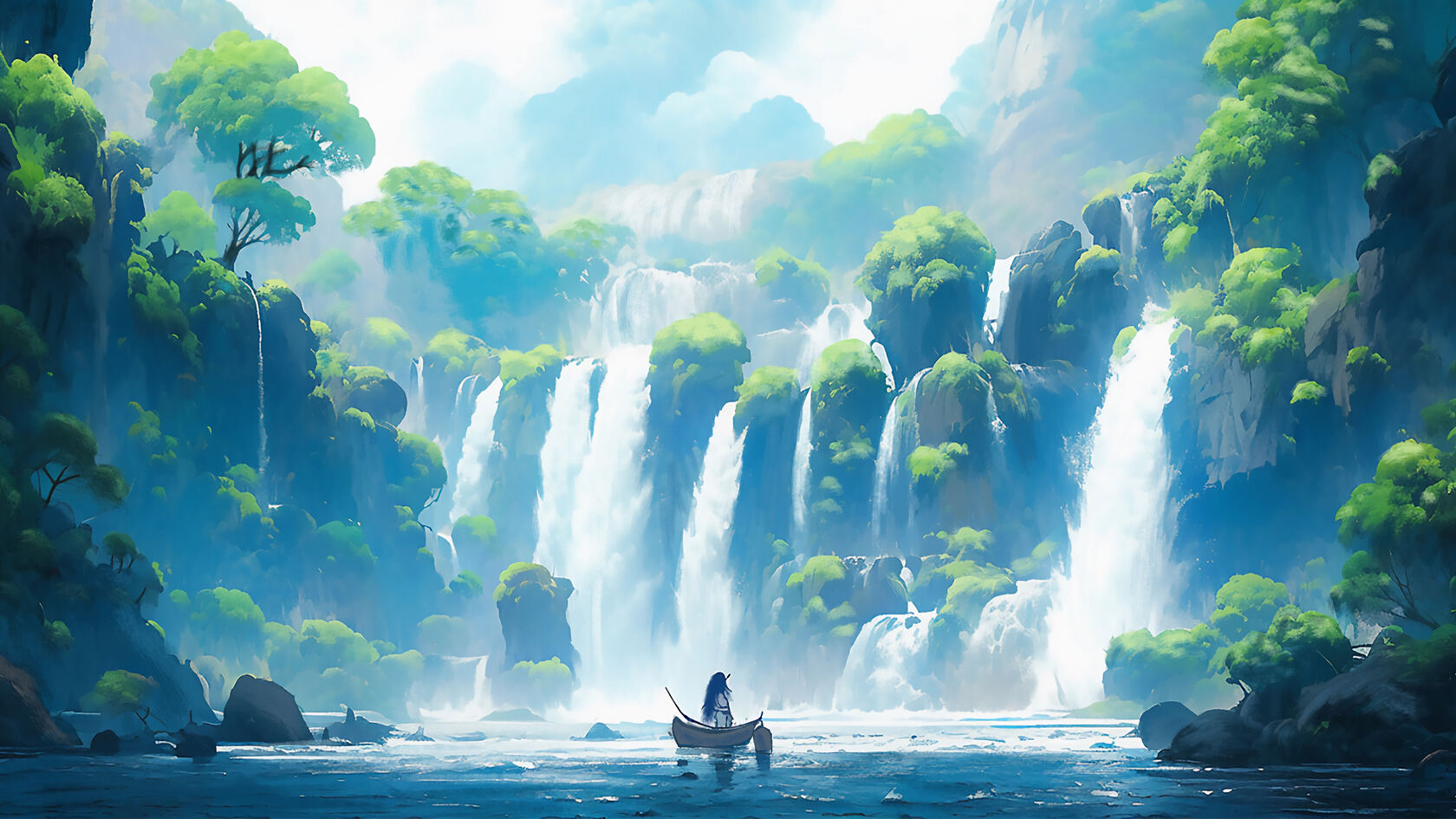 山水，瀑布，宛如人间仙境般的山水瀑布超美壁纸图片套图1