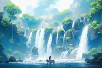 山水，瀑布，宛如人间仙境般的山水瀑布超美壁纸图片