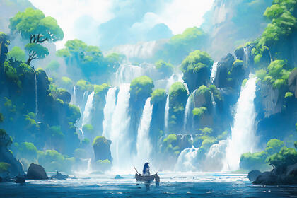 山水，瀑布，宛如人间仙境般的山水瀑布超美壁纸图片