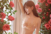 玫瑰花少女，玫瑰花房，吊带粉裙性感美少女娇媚私房写真壁纸图片