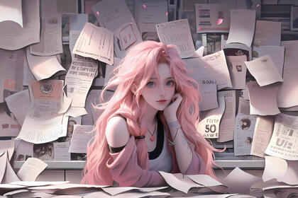 粉色卷发的超漂亮AI美女桌面壁纸图片