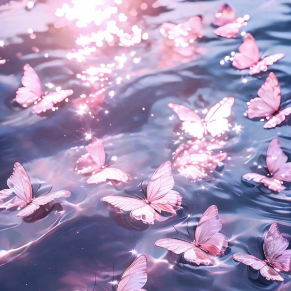 蝴蝶，波光粼粼的湖面，飞舞的蝴蝶意境图片
