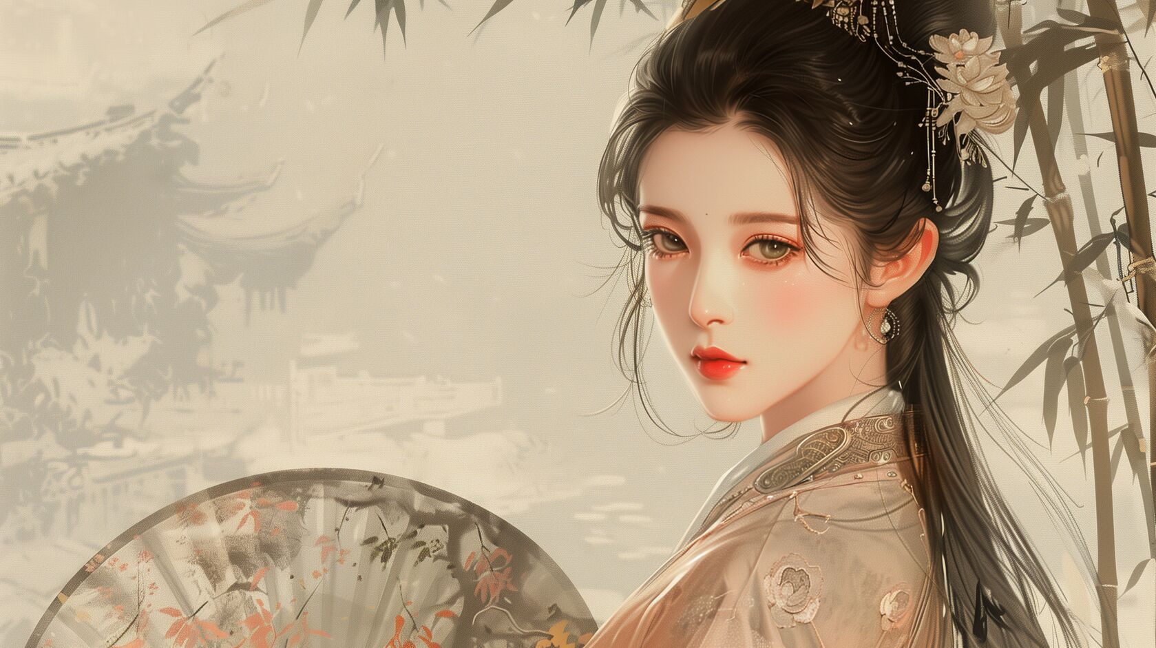 国风，古装，古风美女插画壁纸图片第1张图片