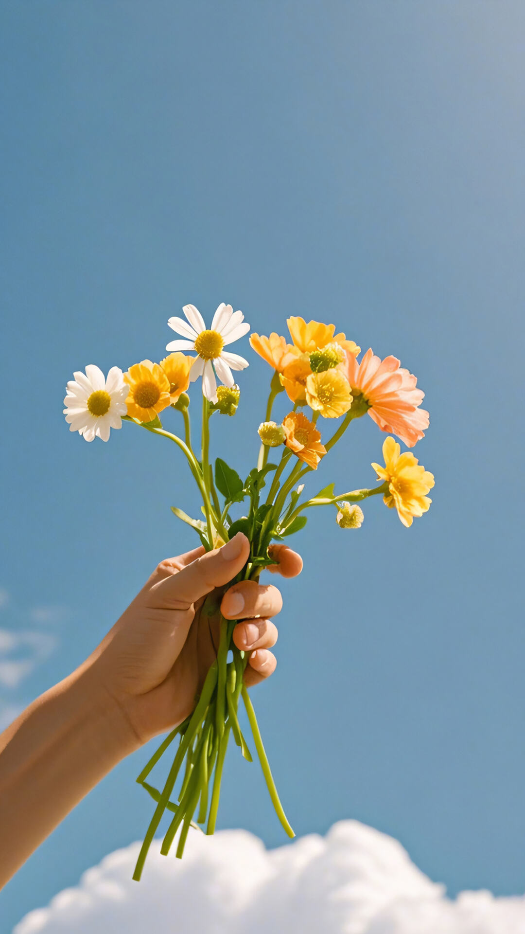 清新榄菊，玫瑰，手拿各种不同花束唯美手机壁纸图片套图1