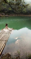 湖心 山谷 竹排 清灵优美画面
