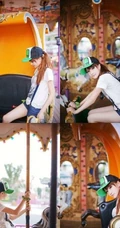肩带牛仔裤可爱女生清新街拍照片