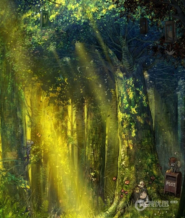 大自然插画图片&mdash;穿插于大自然中的女孩美图