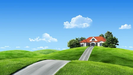 草原上公路上的优美别墅图片