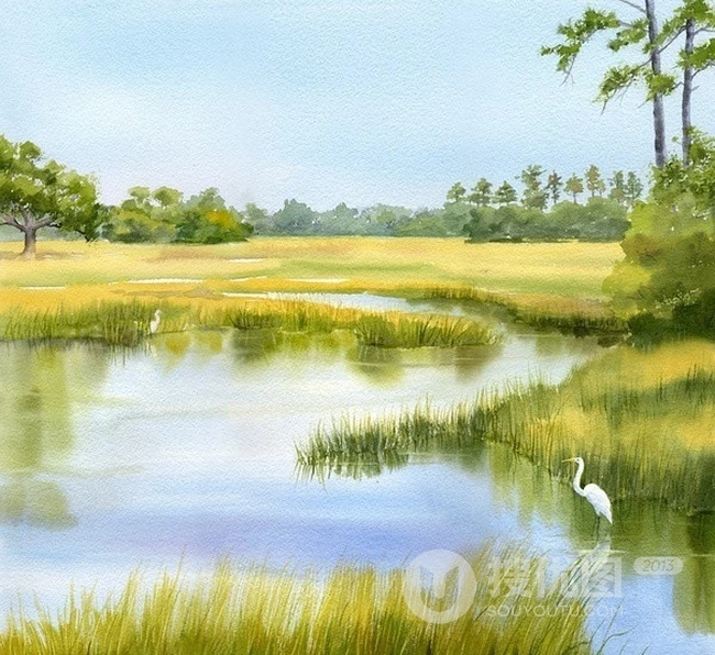 田园风水彩画背景图片&mdash;Mary Ellen Golden作品 第18张