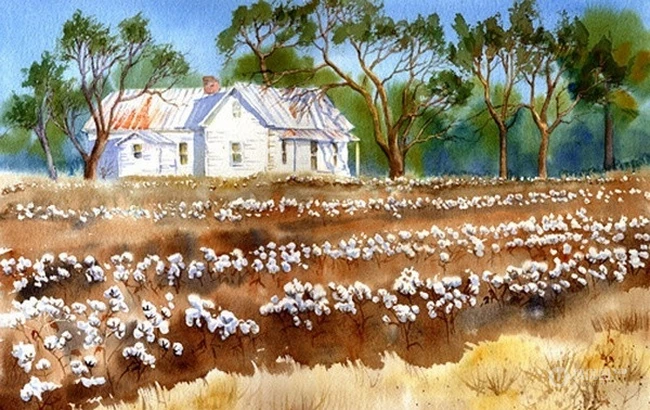 田园风水彩画背景图片&mdash;Mary Ellen Golden作品 第1张
