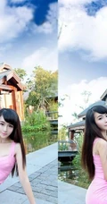 粉色紧身连衣裙白皙女生图片