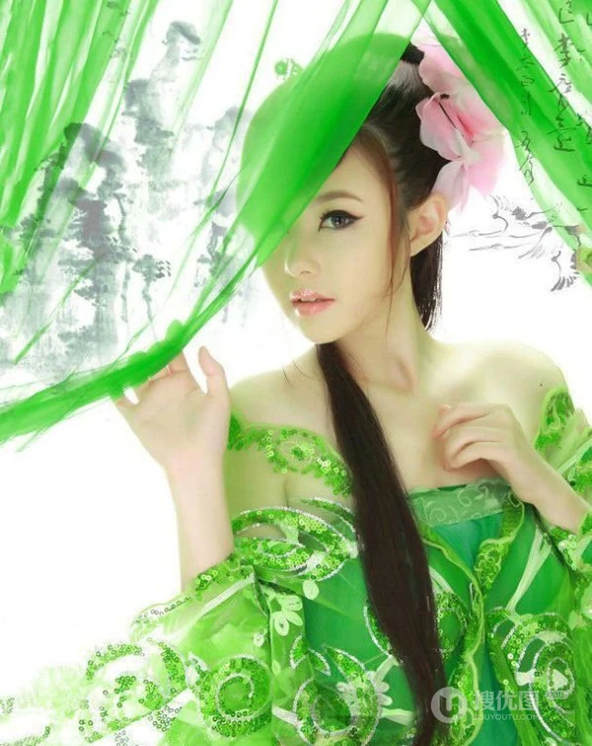 古风绿衣少女皖纱美图