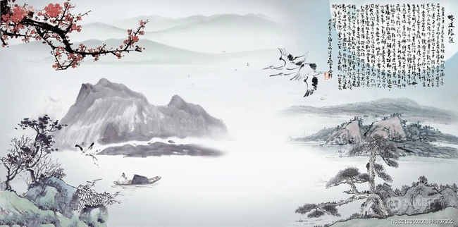 唯美春天水墨插画背景~乡野 第2张