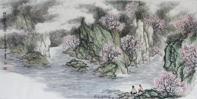 唯美春天水墨插画背景~乡野 第3张
