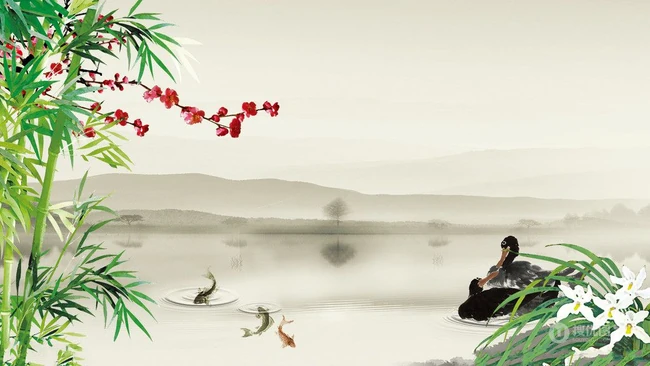 唯美春天水墨插画背景~乡野 第4张