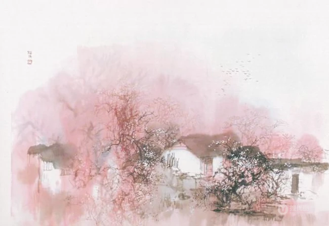 唯美春天水墨插画背景~乡野 第6张