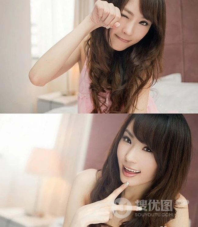 可爱长发可爱女生的搞怪室内照