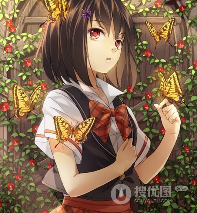 【蝴蝶飞】唯美蝴蝶少女插画图片