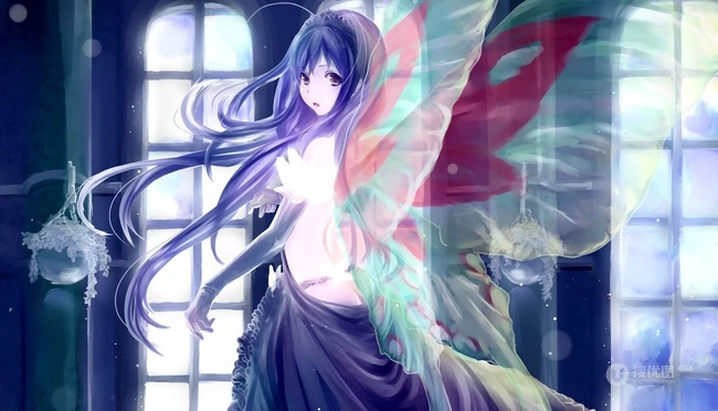 【蝴蝶飞】唯美蝴蝶少女插画图片