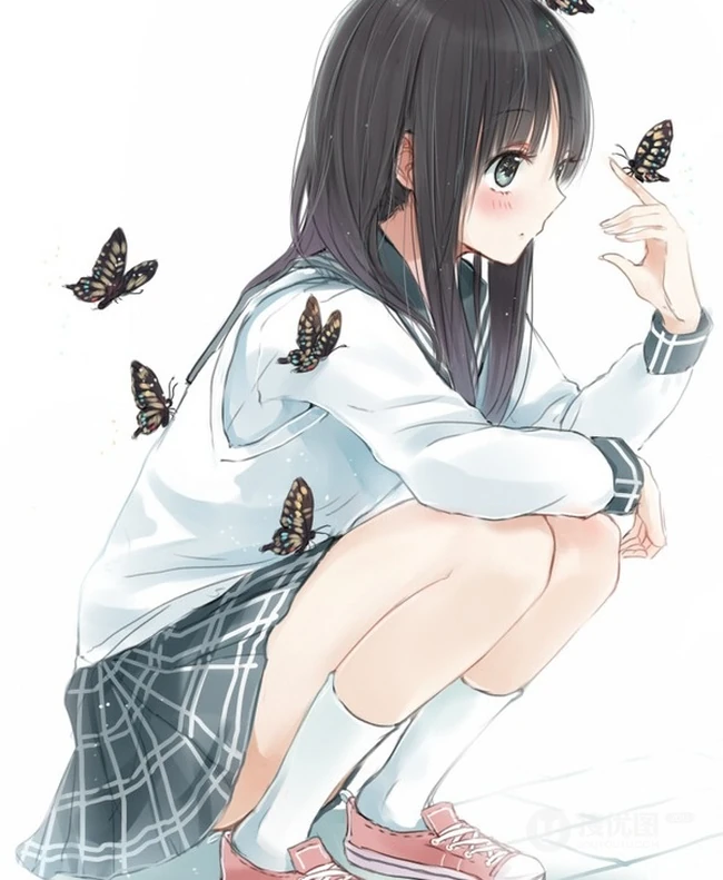 【蝴蝶飞】唯美蝴蝶少女插画图片